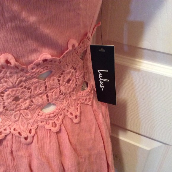 Lulu's Dress 0 Pink Spaghetti Strap Lace Inset New - Picture 6 of 13